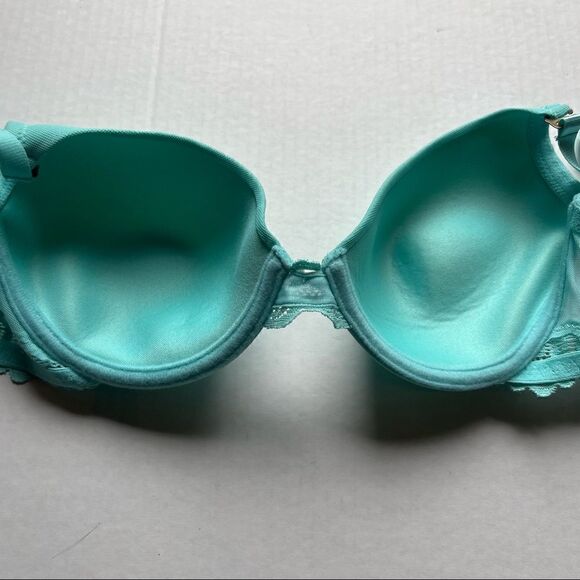 Natori bra teal 32D underwire light padding lace trim adjustable straps - Picture 3 of 9